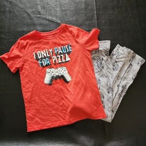 Cat And Jack Orange and gray short sleeve Pizza Gaming pajama set Size M (8/10)